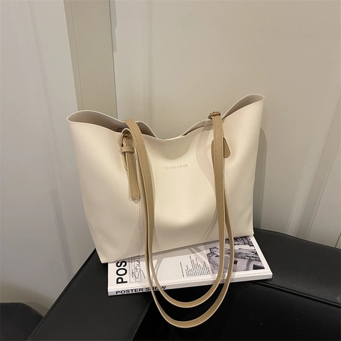 Sac Tote Grande Capacité Cuir PU Impression Lettre Minimaliste Polyvalent Sac À Épaule Bandoulière Pour Femmes