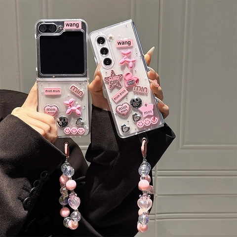 Funda Para Teléfono De Pantalla Plegable TPU Transparente Adornos De Resina 3D Estrella Corazón Perro Globo Estilo Y2K