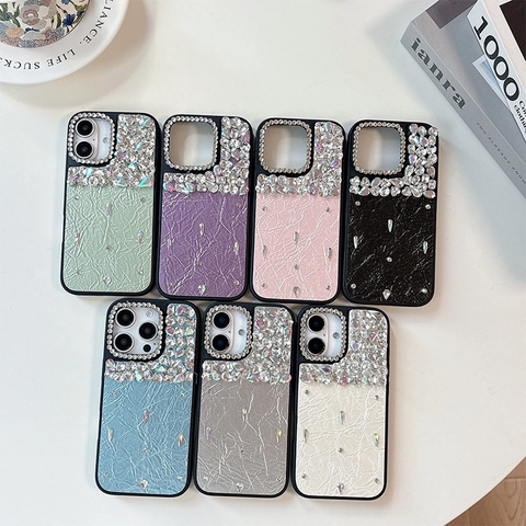 Funda De Teléfono De Cuero PU De Lujo Con Diamantes De Imitación Para Smartphones Mujeres Niñas Cristal Brillante Elegante