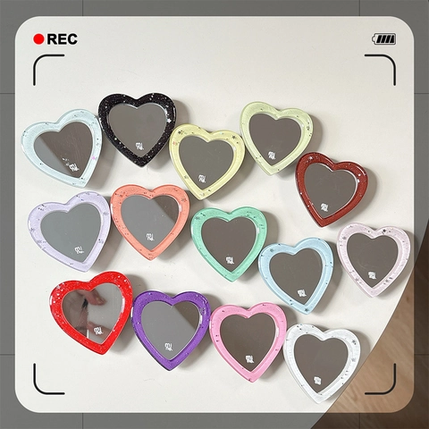 Support De Téléphone Miroir En Forme De Cœur Paillettes Résine Étoile Séquins Support De Smartphone Adhésif Pliable Miroir
