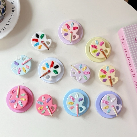 Creative Artist Palette Phone Grip With 3D Paint Blobs And Miniature Brush Magnetic Expandable Stand Artistic Resin Accessory