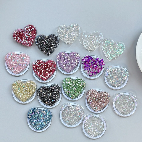 Supporto Per Telefono A Forma Di Cuore Con Glitter Impugnatura Estensibile Paillettes Brillanti Magnetico Per Smartphone
