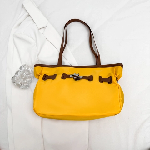 Bolso De Hombro Para Mujer Gran Capacidad Color Contraste Tela Ligera Bolso De Mano Estilo Viaje Casual Con Hebilla Metal