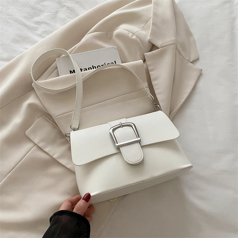 Borsa A Tracolla Da Donna In Pelle PU Minimalista Con Grande Fibbia Argentata Borsa A Mano Retrò Versatile