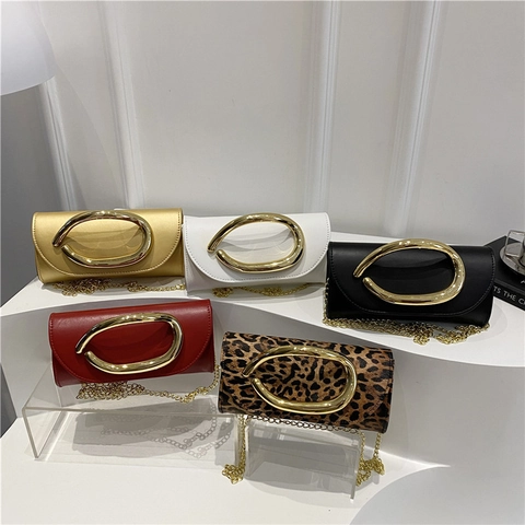 Fashion Womens PU Leather Crossbody Bag Large Gold Metal Buckle Chain Strap Small Square Shoulder Bag Leopard Solid Color