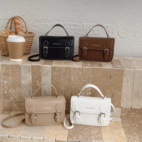 Retro PU Leather Shoulder Bag For Women Vintage Structured Small Square Handbag With Top Handle And Adjustable Strap