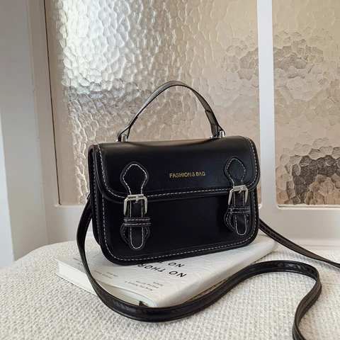Retro PU Leather Shoulder Bag For Women Vintage Structured Small Square Handbag With Top Handle And Adjustable Strap