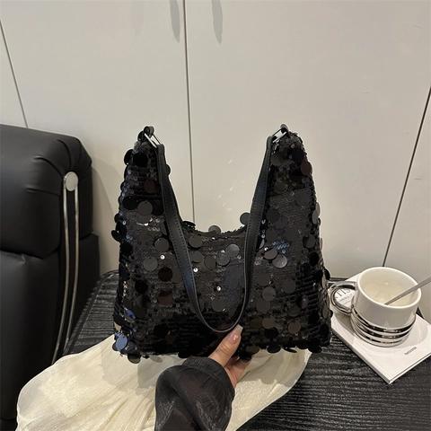 Borsa Hobo Con Paillettes Per Donna Borsa A Spalla Mezzaluna Sottobraccio Luccicante Glitter Moda Festa Tendenza Chic Versatile