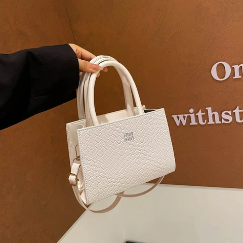 Fashion Women PU Leather Woven Texture Handbag Small Square Crossbody Bag Versatile Daily Shoulder Bag With Top Handle