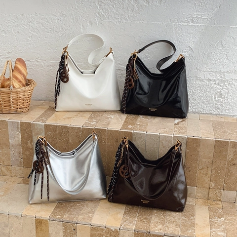 Women Vintage Minimalist PU Leather Underarm Tote Bag Fashion Solid Color Large Capacity Shoulder Hobo Bag For Daily Use