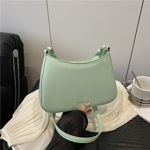 Minimalist Women PU Leather Underarm Bag Half Moon Crossbody Shoulder Purse Fashion Letter Decoration Solid Color