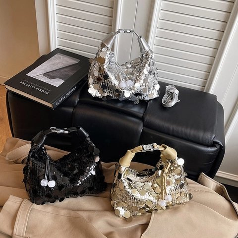 Pailletten Onderarm Hobo Tas Glinsterende Schoudertas Dames Avondfeest Niche Design Verstelbare Riem