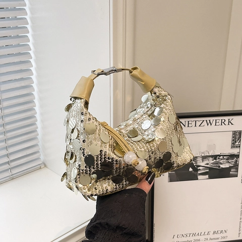 Pailletten Onderarm Hobo Tas Glinsterende Schoudertas Dames Avondfeest Niche Design Verstelbare Riem