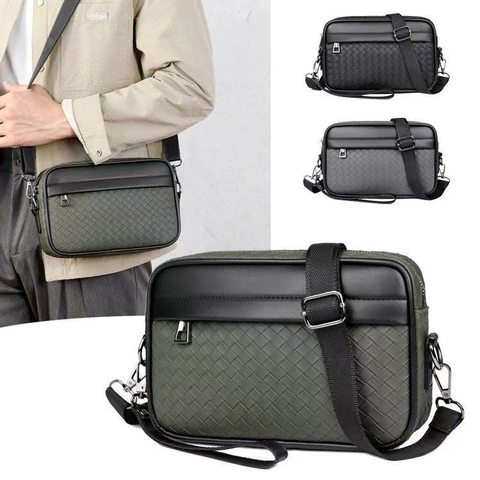 Borsa Messenger Da Uomo In Pelle Intrecciata PU Geometrica Business Casual Tracolla Spalla Borsa A Mano Tasche Multiple Resistente All Acqua