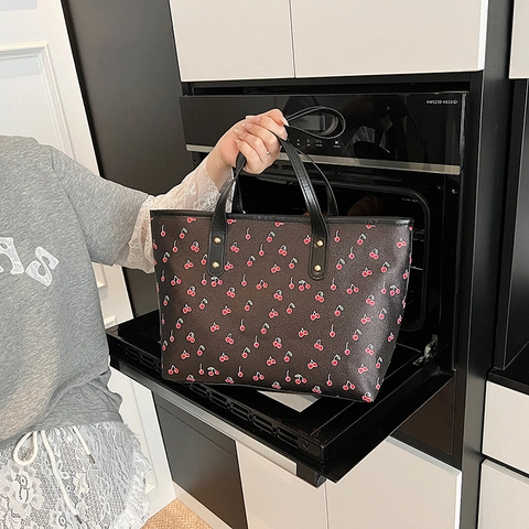 Borsa Tote Con Stampa Ciliegie In Pelle PU Grande Capacità Borsa A Spalla Donna Dolce Versatile Design Di Nicchia Zip