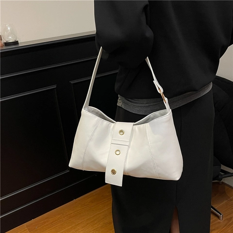 Retro PU Leather Underarm Hobo Bag For Women Large Capacity Minimalist Vintage Shoulder Bag With Golden Metal Eyelets