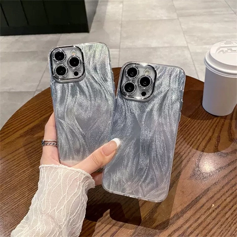 Luxus Silbergrau Glitzer Laser Irisierende Handyhülle Stoßfest Acryl TPU Cover Mit Strass Metall Linsenschutz