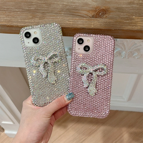 Luxury Rhinestone Phone Case Sparkle Crystal Full Coverage Protective Cover With 3D Bow Decoration For Women