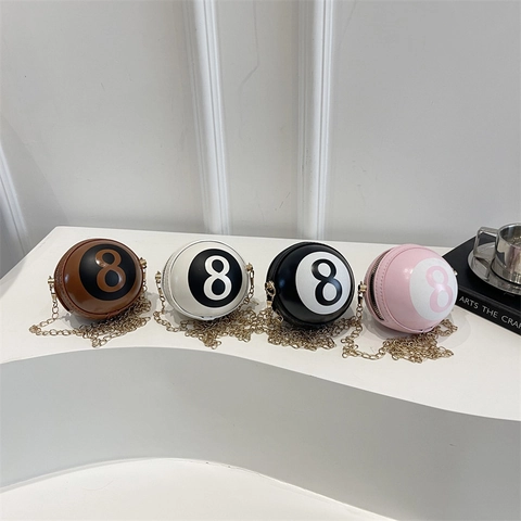 Borsa Tracolla Sfera Eight Ball Pelle PU Mini Forma Biliardo Catena Dorata Moda Streetwear Novità Borsa Spalla