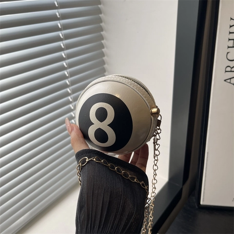 Borsa Tracolla Sfera Eight Ball Pelle PU Mini Forma Biliardo Catena Dorata Moda Streetwear Novità Borsa Spalla