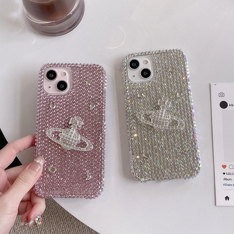 Handyhülle Luxus Strass Planet 3D Funkelnd Acryl Schutzhülle Trendy Mode Damen