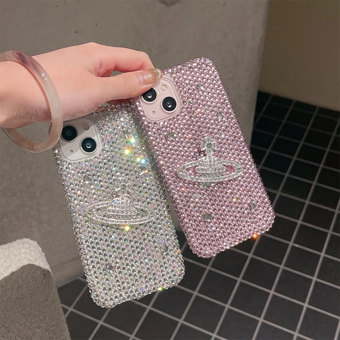 Handyhülle Luxus Strass Planet 3D Funkelnd Acryl Schutzhülle Trendy Mode Damen