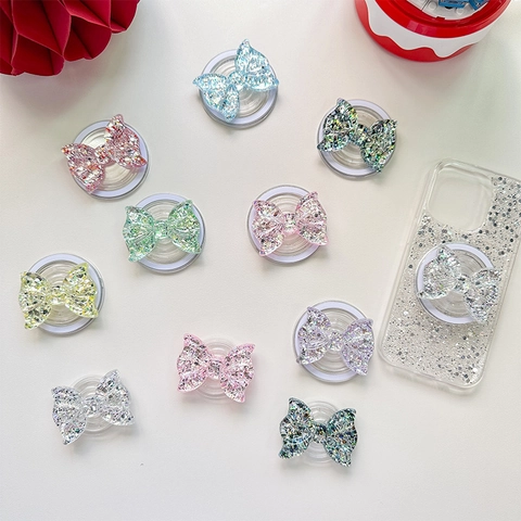 Supporto Per Telefono Fiocco Carino Con Glitter Paillettes Acrilico Magnetico Impugnatura Pieghevole Per Cellulare