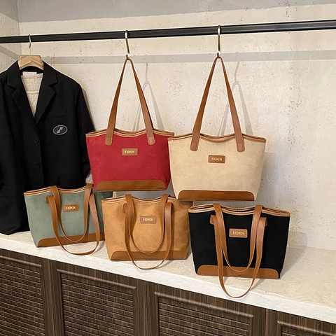Borsa Tote Grande Moda PU Scamosciato Pelle Sintetica Cuciture Borsa A Tracolla Per Donna Ufficio Quotidiano