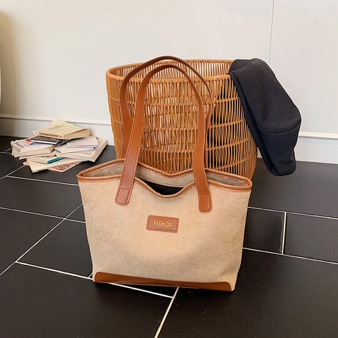 Borsa Tote Grande Moda PU Scamosciato Pelle Sintetica Cuciture Borsa A Tracolla Per Donna Ufficio Quotidiano