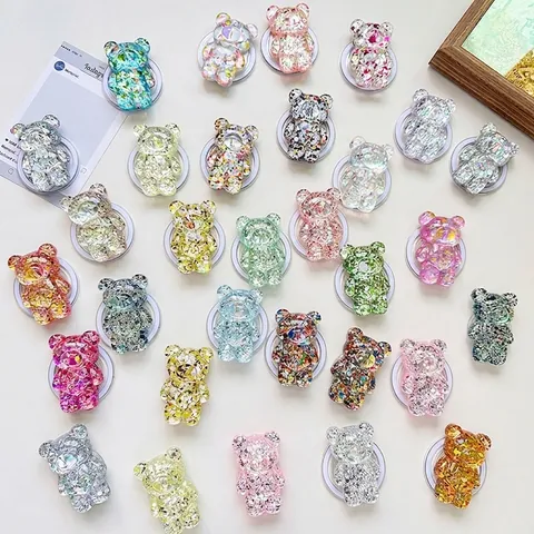 3D Glitzer Pailletten Bär Handyhalter Zusammenklappbar Airbag Griff Ständer Magnetisch Klebrig Desktop Halterung Bling