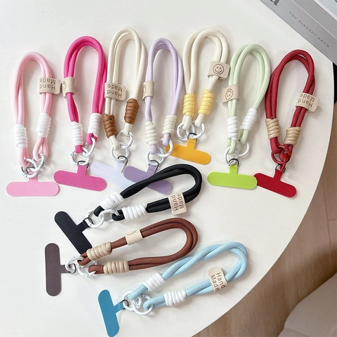 Handgemaakte Gevlochten Telefoonkoord Polsband Dik Nylon Touw Met Telefoonhoesje Patch Anti Verlies Accessoire Smiley Face