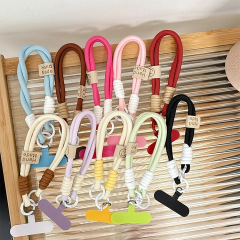 Handgemaakte Gevlochten Telefoonkoord Polsband Dik Nylon Touw Met Telefoonhoesje Patch Anti Verlies Accessoire Smiley Face