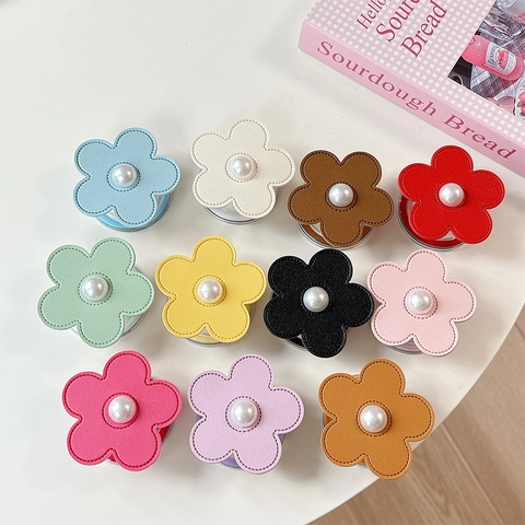 Supporto Magnetico Per Telefono Forma Di Fiore Pelle PU Con Perla Artificial Retrattile Pieghevole Supporto Per Dito