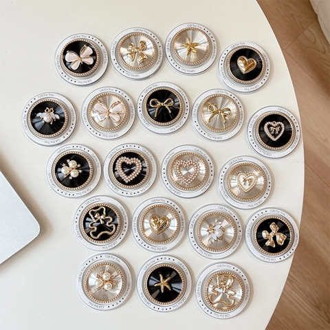 Magnetic Phone Grip Bracket MagSafe Compatible Folding Airbag Ring Holder Alloy Rhinestone Artificial Pearl Butterfly Heart Starfish