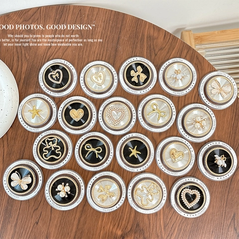 Magnetic Phone Grip Bracket MagSafe Compatible Folding Airbag Ring Holder Alloy Rhinestone Artificial Pearl Butterfly Heart Starfish