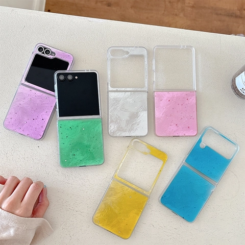 Folding Phone Case Foil Texture Glitter Starry Star Sequins Drip Glue Hard Shell Shockproof Cover For Samsung Z Flip
