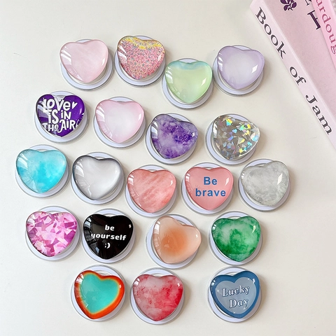 Heart Shaped Phone Grip Holder Magnetic Suction Telescopic Resin Acrylic Foldable Stand For Smartphone Accessories