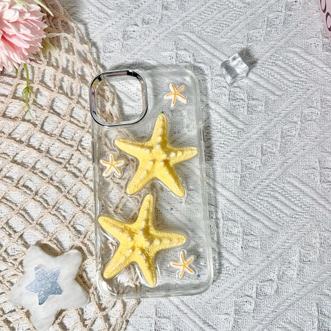 Protective Smartphone Case With 3D Resin Starfish Star Sequins Glitter Electroplated Frame Summer Ocean Style For Women