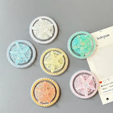 Magnetischer Expandierbarer Handy Griff Sockel Seestern Form Mit Kunstperlen Rand Glitzer Ozean Stil Schreibtisch Ständer