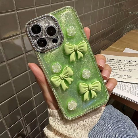 Custodia Per Telefono Con Cordino Glitter Fiocco Fiore Strass TPU Morbido Protezione Anti Caduta Per Donne Ragazze