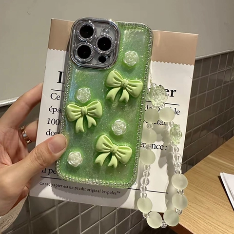 Custodia Per Telefono Con Cordino Glitter Fiocco Fiore Strass TPU Morbido Protezione Anti Caduta Per Donne Ragazze