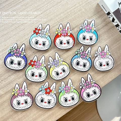 Handyhalterung Acryl Cartoon Hase Monster Design Mit Blumen Expandierbar Airbag Desktop Ständer Für Smartphones
