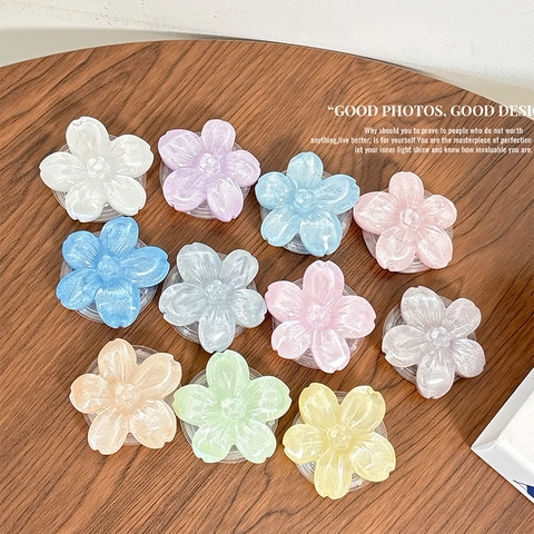 Cute Cherry Blossom Flower Cell Phone Grip Griptok Shimmer Glitter Plastic Retractable Folding Desktop Stand Holder For Women