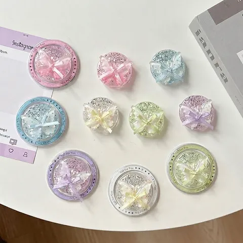 Butterfly Phone Griptok Adhesive Collapsible Stand Glitter Acrylic Ribbon Bowknot Cute Macaron Color Girls