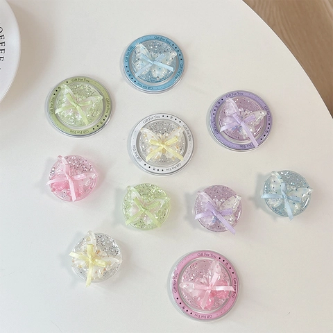 Butterfly Phone Griptok Adhesive Collapsible Stand Glitter Acrylic Ribbon Bowknot Cute Macaron Color Girls