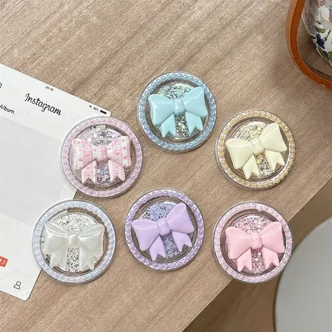 Soporte Magnético Para Teléfono Con Lazo Borde De Perlas Artificiales Lentejuelas Soporte De Escritorio Extensible Para Teléfono Lindo