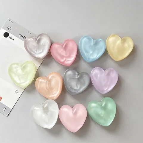 Heart Shaped Phone Grip Expanding Stand Glitter Artificial Pearl Luster Matte Foldable Griptok Macaron Colors For Smart Phones