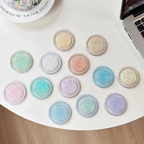 Supporto Magnetico Per Telefono Rotondo Plastica Glitter Perla Artificial Finta Supporto Scrivania Universale Accessorio Macaron