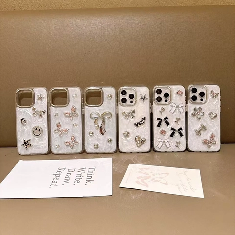 Custodia Smartphone 3D Fiocco Farfalla Cuore Glitter Strass TPU Antiurto Cover Protettiva Lusso Y2K Moda Decorativa