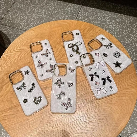 Custodia Smartphone 3D Fiocco Farfalla Cuore Glitter Strass TPU Antiurto Cover Protettiva Lusso Y2K Moda Decorativa